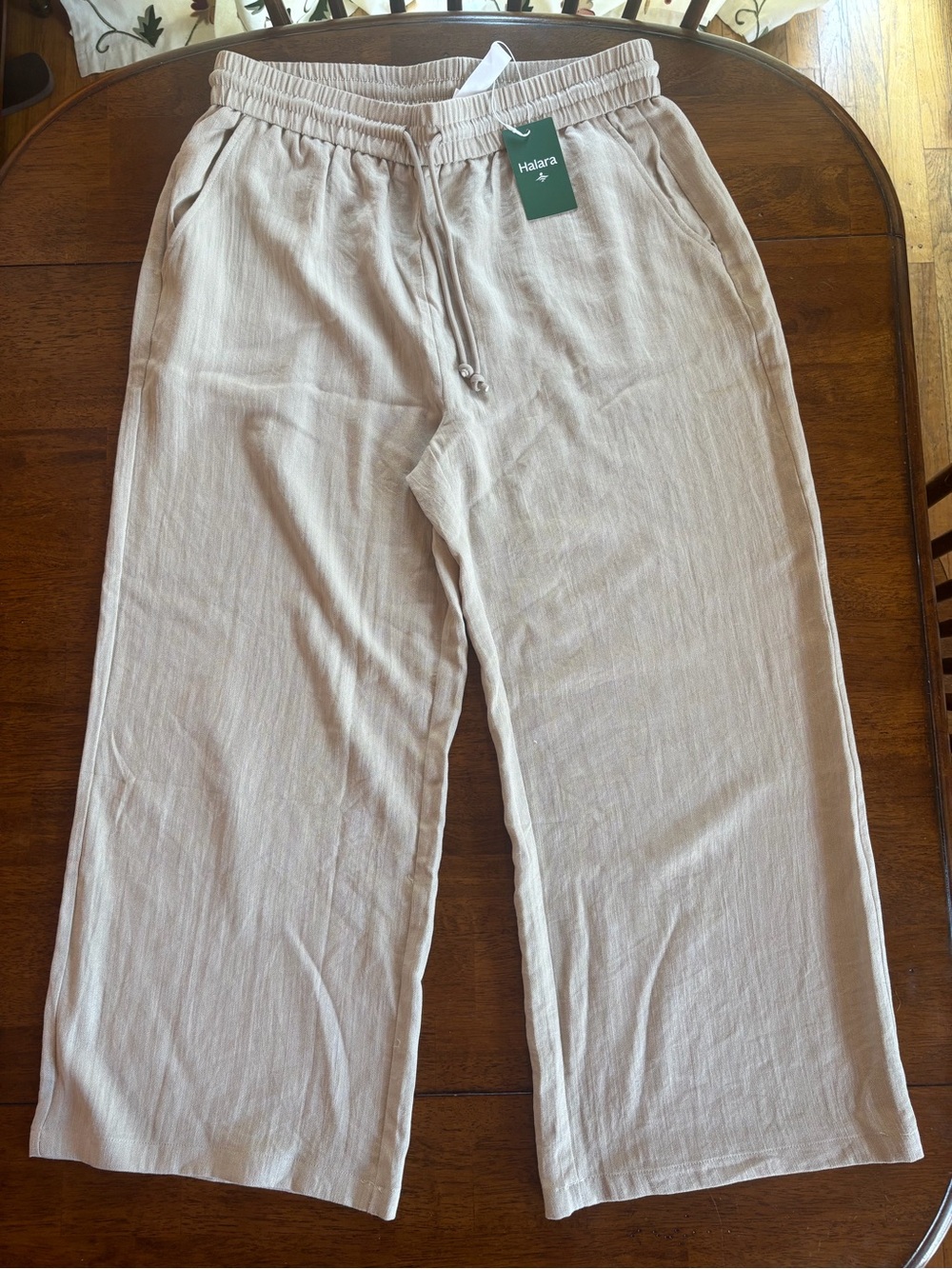 NWT Halara High Waisted Drawstring Pocket Wide Leg Baggy Casual Linen-Feel Pants - Picture 2 of 6